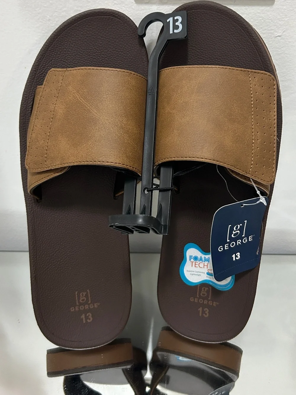 George Men’s Comfort Slide Sandals Brown Size 13 Adjustable NWT